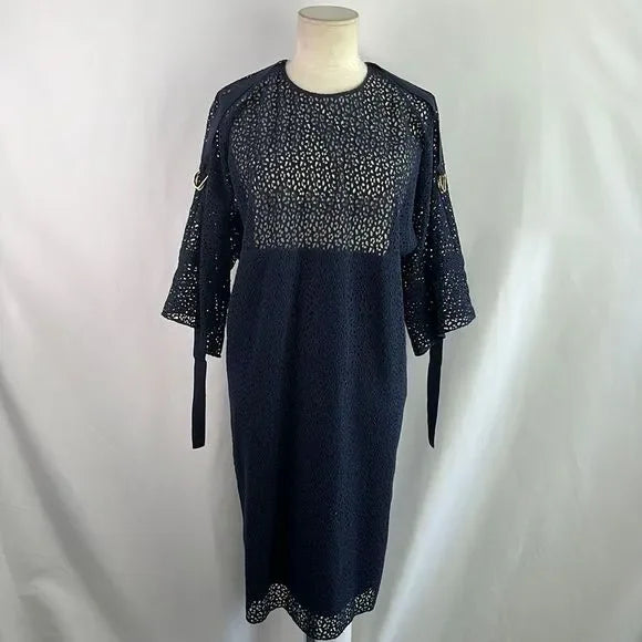 Nina Ricci Blue Lace Silk Lined MIDI Dress
