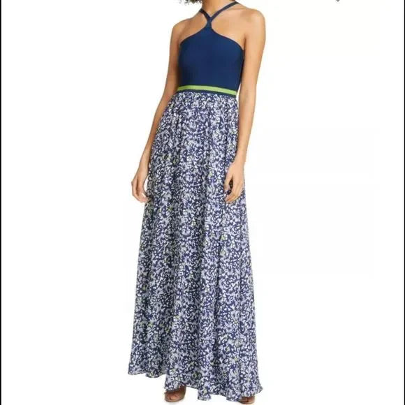 Tayna Taylor NWT Blue Maxi Dress with Floral Bottom NWT