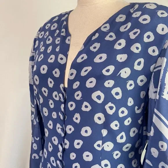Pauline Trigere Vintage Blue Print 80’s Dress