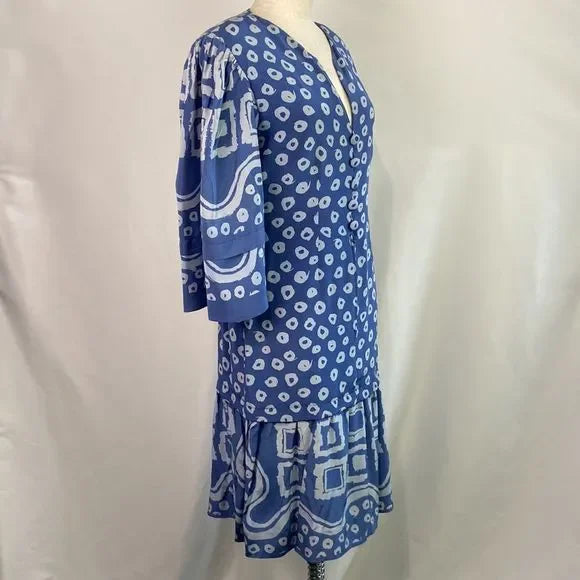 Pauline Trigere Vintage Blue Print 80’s Dress