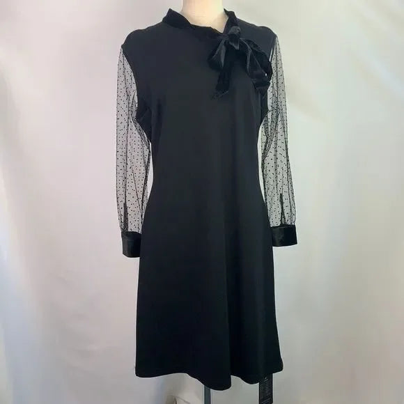 BURRYCO NWT Black Tie Neck Lace Sleeves Dress