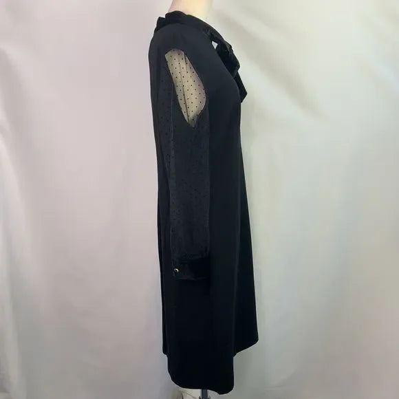 BURRYCO NWT Black Tie Neck Lace Sleeves Dress