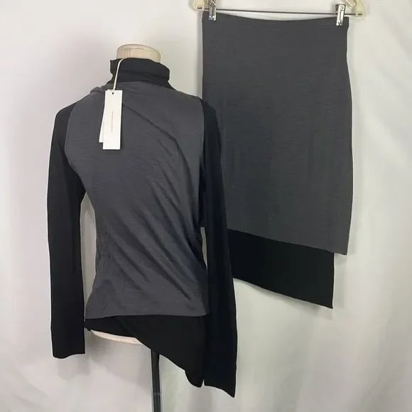 NWT Donna Karan Gray Black Color Block Skirt Set