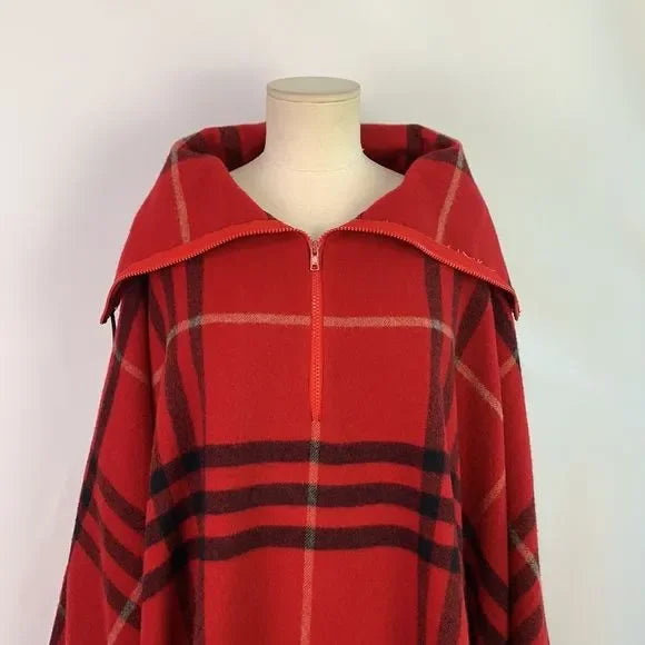 Burberry Red Plaid Lambswool Poncho