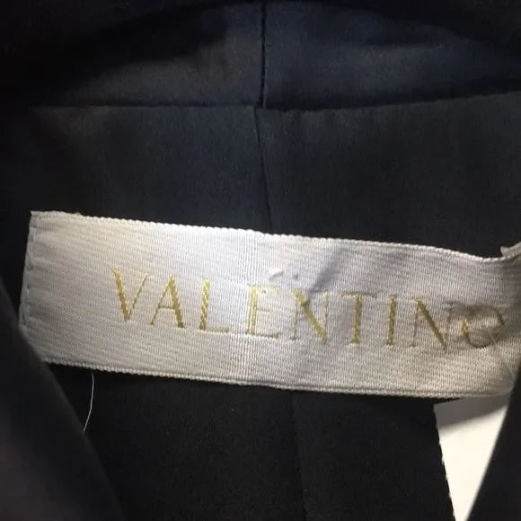 Valentino Black Satin Ruffle Wool Jacket Skirt Set