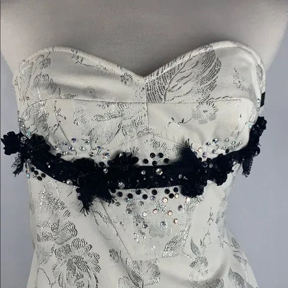 Derek Lam Cream Brocade Strapless Dress with Beads