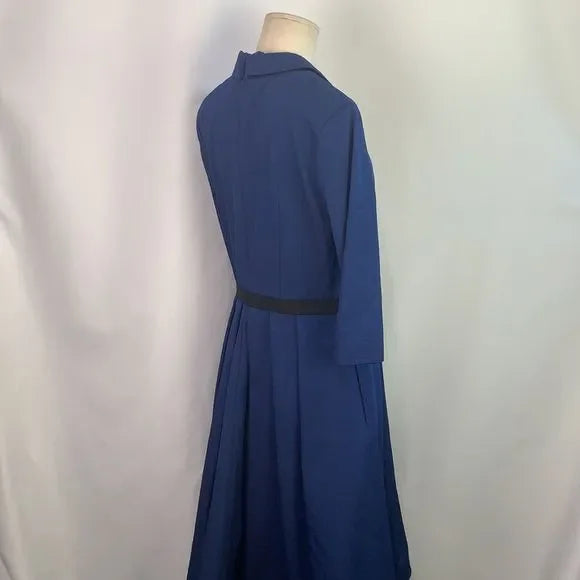 Pamela Roland Blue Pleated Bottom Fit/Flare Dress