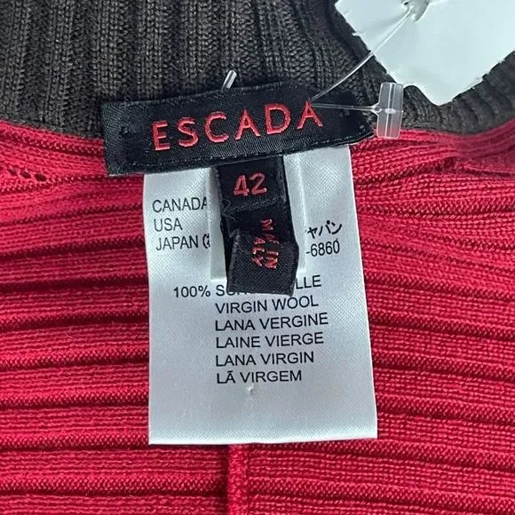 Escada Red with Brown Trim Cardigan with Red Trim