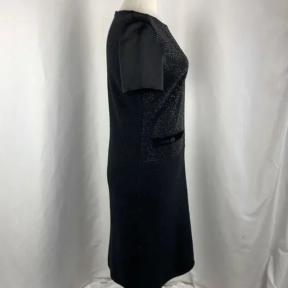 St. John Black Sparkly Top Knit Midi Dress