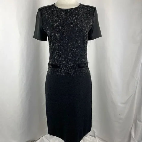 St. John Black Sparkly Top Knit Midi Dress
