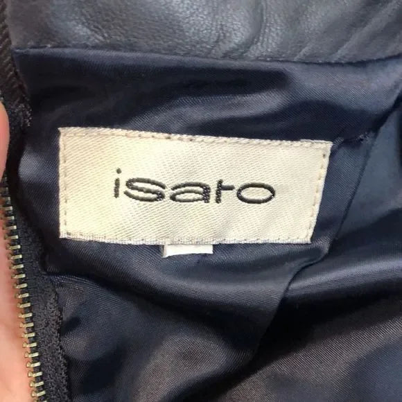ISARO Blue Lamb Leather with Beaded Neck Dress