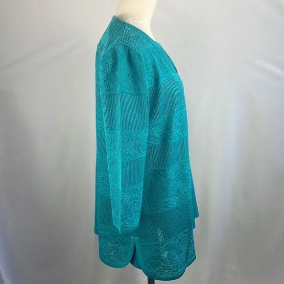 Misook Turquoise Shell And Cardigan Set