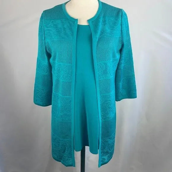 Misook Turquoise Shell And Cardigan Set