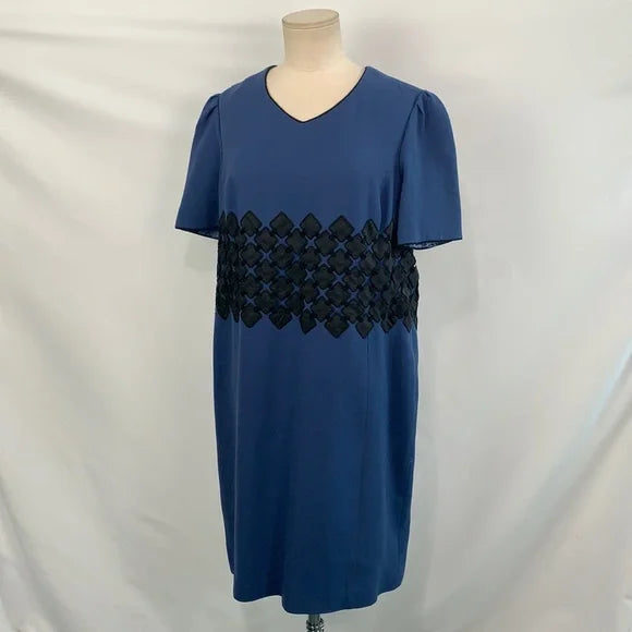 Peggy Jennings Blue with Black Detail Waist Dress