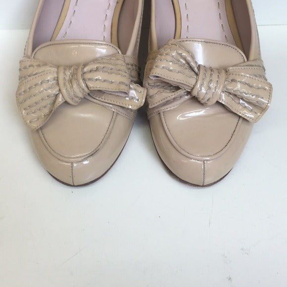 Miu Miu Tan Patent Leather Bow Loafers
