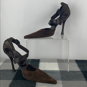 Escada Brown Suede With Ankle Strap Heels